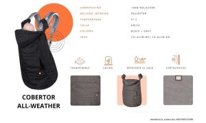 Cobertor de porteo universal Al Weather color negro, de Wombat, ficha 