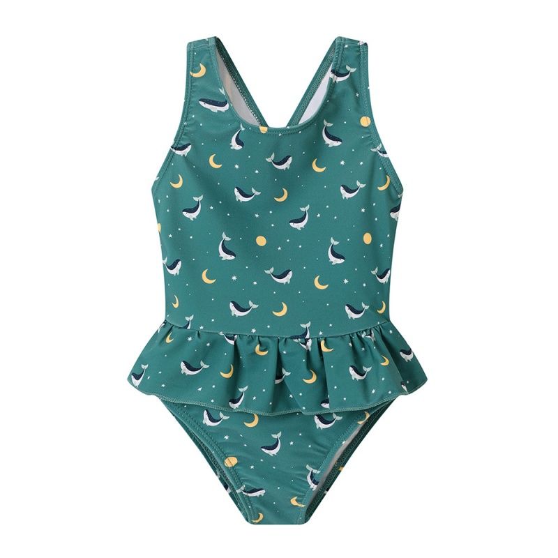Bañador cruzado con volantes Whale Teal